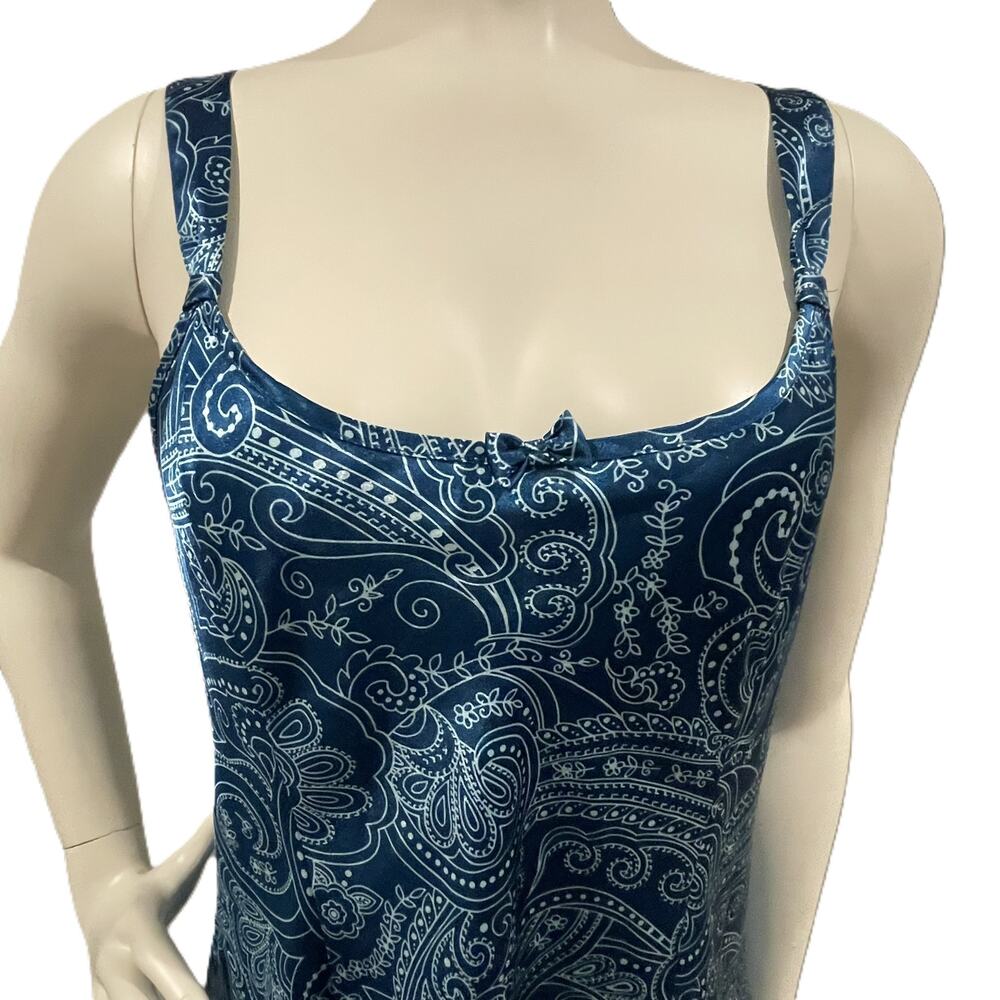Morgan Taylor Blue Paisley Floral Nightgown Slip Dress M Side Slit Adjustable - Picture 7 of 16